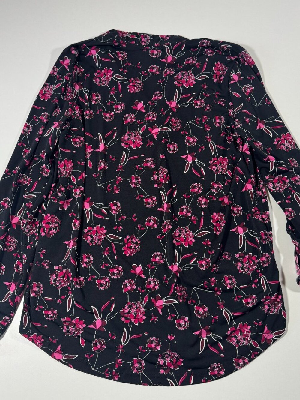 Jones New York Signature Floral Roll Tab Blouse Pink Black Stretch Top XL - Picture 12 of 12